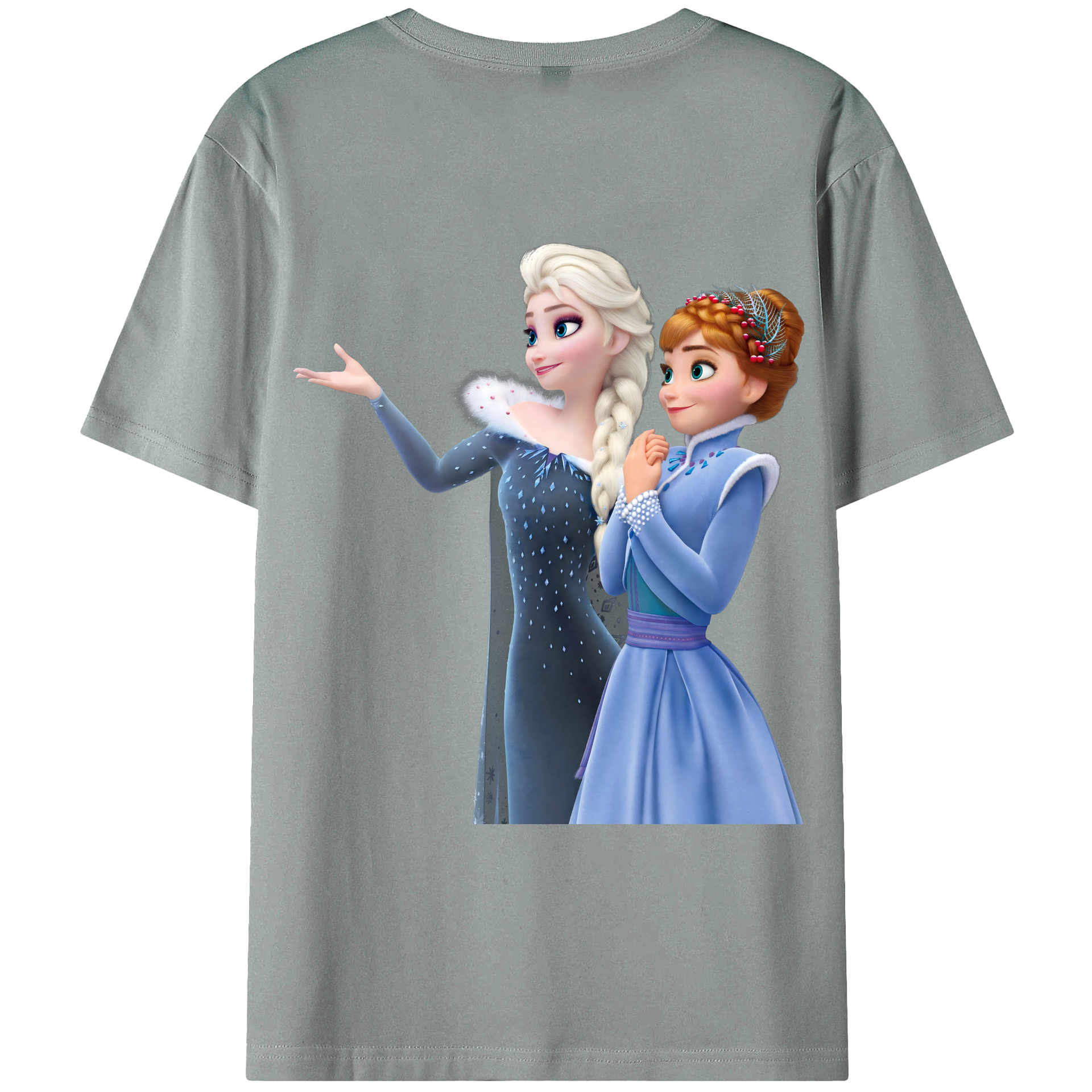 （画像用） アナと雪の女王 アンナ エルサ Frozen Anna Elsa 綿100％ メンズ半袖Tシャツ（バックプリント） 通気性